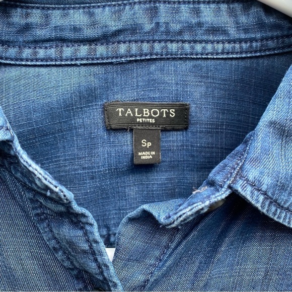Talbots Small Petite Chambray Button Front Roll Tab Sleeve Shirt - Picture 3 of 7